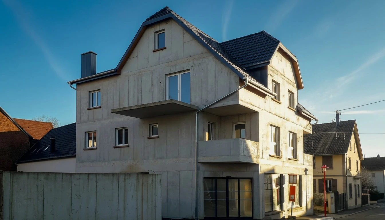 Chantier de construction r&eacute;sidentielle avec maisons individuelles &agrave; deux niveaux en cours d'&eacute;dification